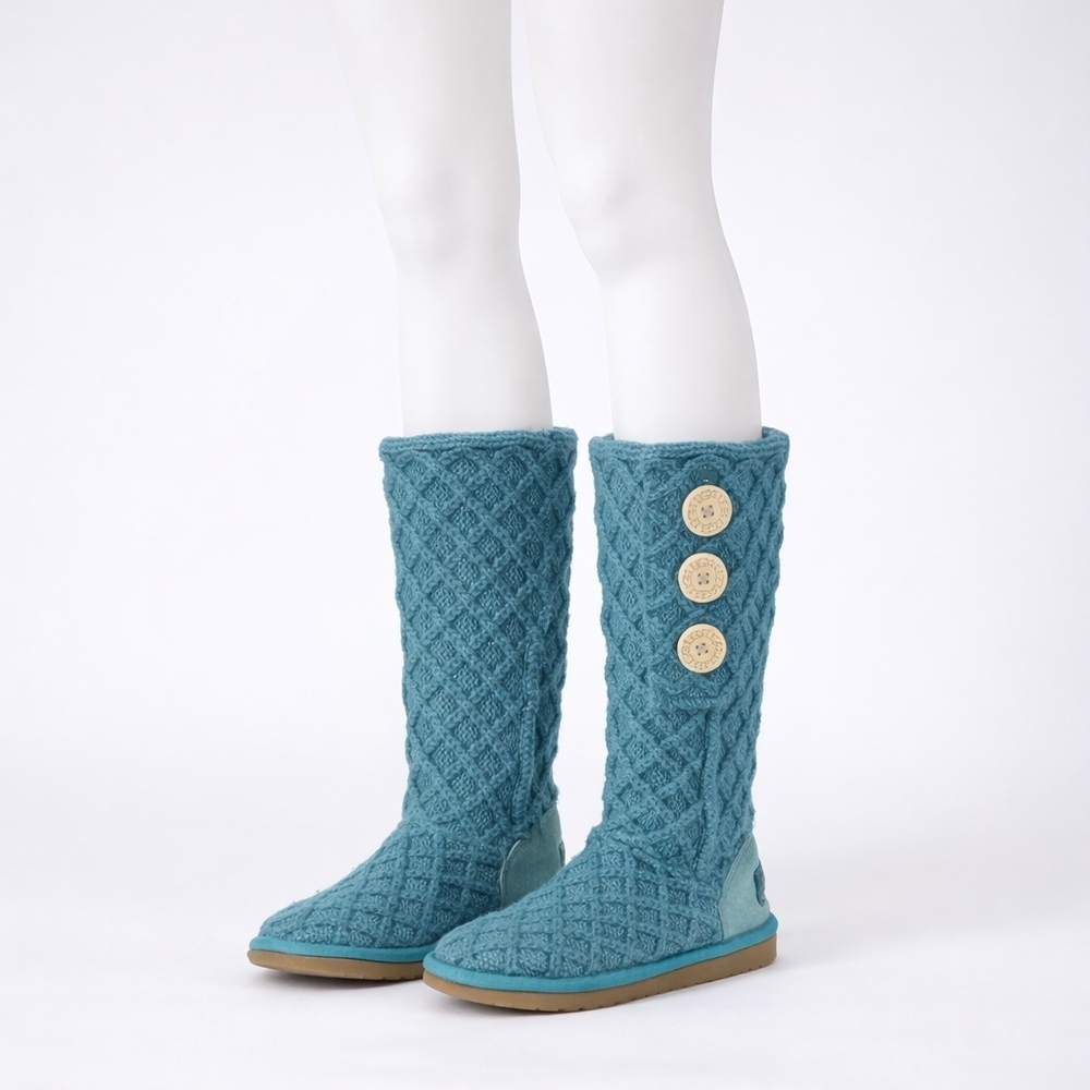 UGG style knit boots Classic Cardy model Turquoise Color Sz.7 - Picture 17 of 17